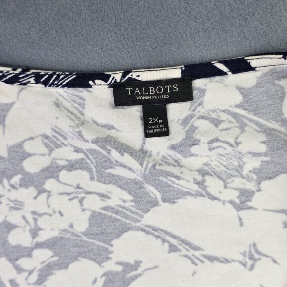Talbots Shirt Womens 2X Petite Blue White Floral V Neck Surplice Wrap 3/4 Sleeve - Picture 4 of 12